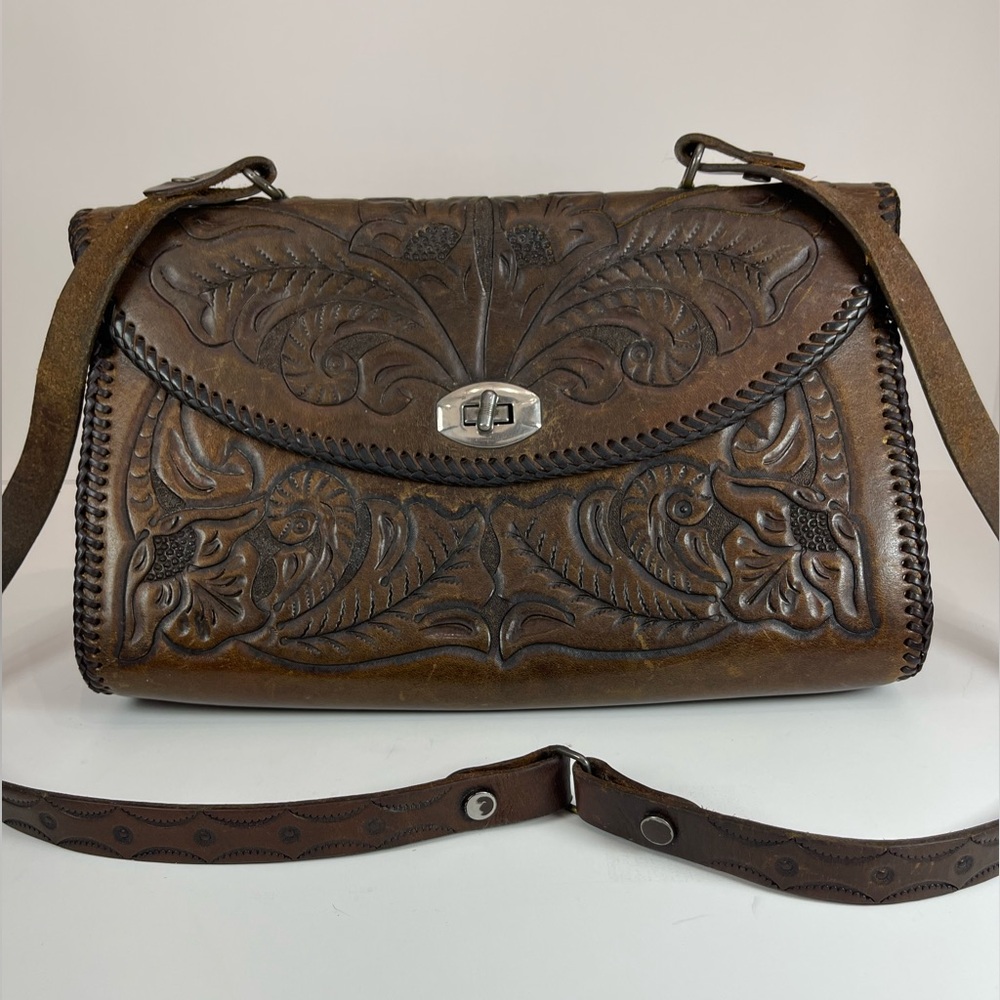 Vintage Mexican hand tooled leather purse crossbody